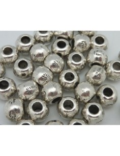 5 Perles connecteur ronde gravé de trait en métal argenté...