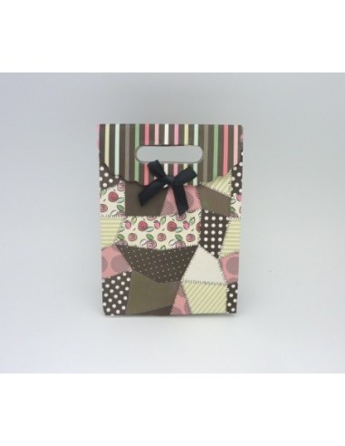 Pochette Cadeaux rayure multicolore, patchwork sur fond noir Nœud noi