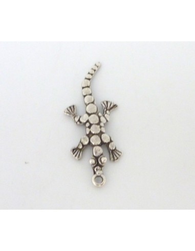 Breloque salamandre, gecko, lézard en métal argenté