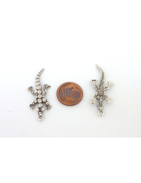 Breloque salamandre, gecko, lézard en métal argenté
