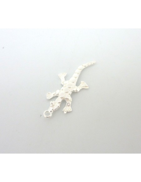 Breloque salamandre, gecko, lézard en métal argenté brillant