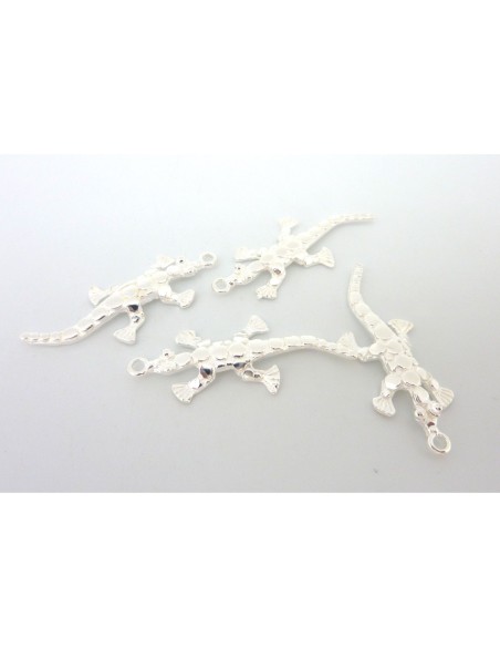 Breloque salamandre, gecko, lézard en métal argenté brillant