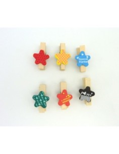 R-Lot de 6 mini pinces à linge étoile en bois 35mm
