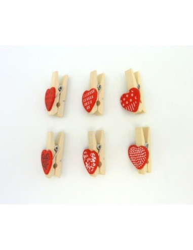 R-Lot de 6 mini pinces à linge coeur rouge en...