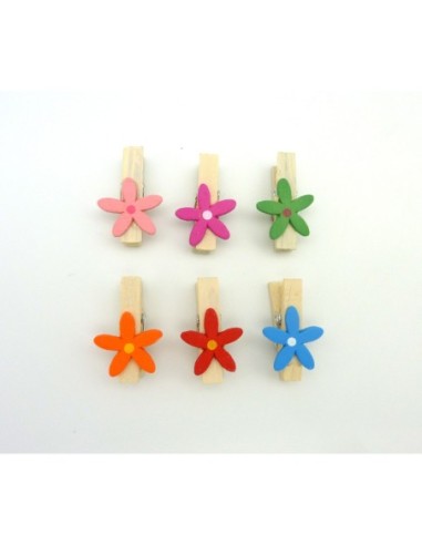 R-Lot de 6 mini pinces à linge fleur en bois 35mm