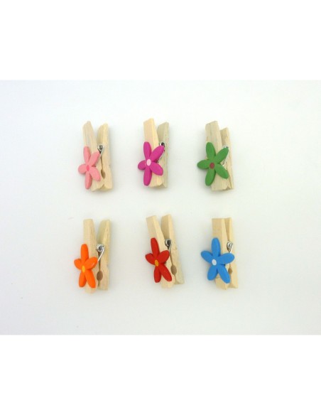 R-Lot de 6 mini pinces à linge fleur en bois 35mm