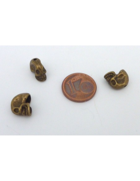 R-2 perles, embout, cache nœud, tête de mort en métal de couleur bronze 8,7mm