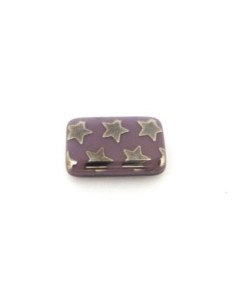 perle rectangulaire en verre motif étoile argenté et fond mauve