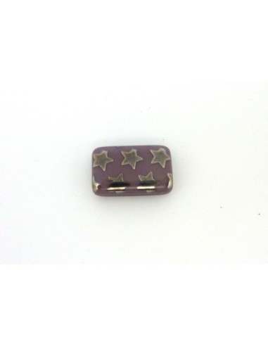 perle rectangulaire en verre motif étoile argenté et fond mauve