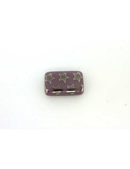 perle rectangulaire en verre motif étoile argenté et fond mauve