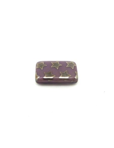 perle rectangulaire en verre motif étoile argenté et fond mauve