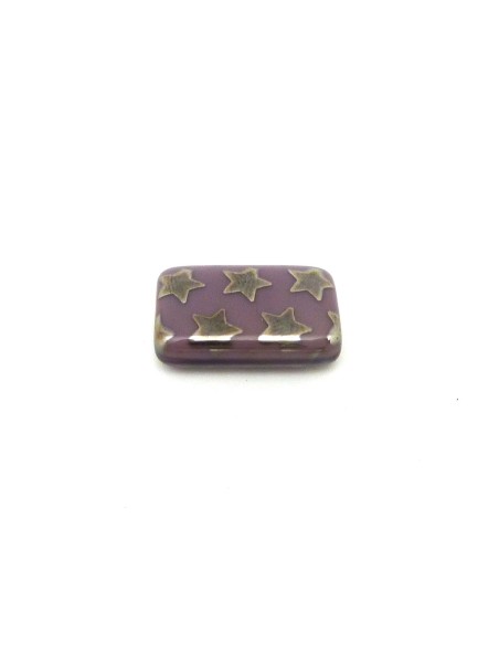 perle rectangulaire en verre motif étoile argenté et fond mauve