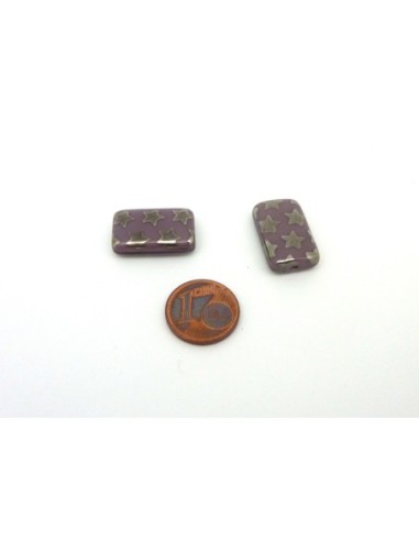 perle rectangulaire en verre motif étoile argenté et fond mauve