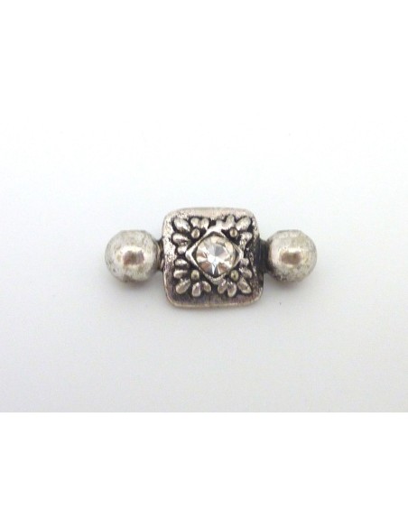 Connecteur carré orné d'un strass brillant en métal argenté 22,7mm