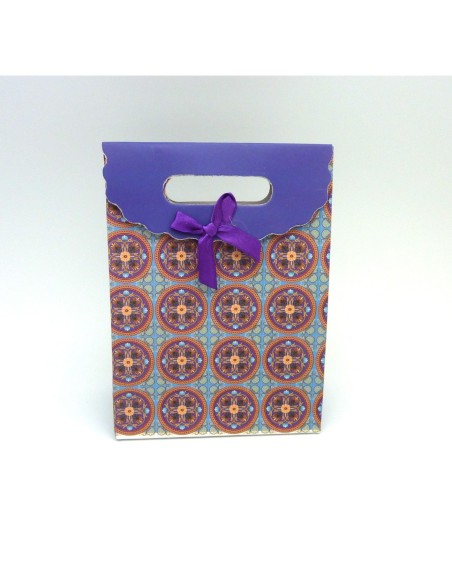 Pochette Cadeaux Fleur Fresque violet, grenat Nœud violet