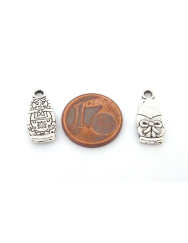 Lot de 10 breloques, pendentifs, poupée russe "Matriochka" en métal argenté 17,4mm