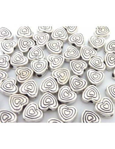 10 Perles connecteur petit coeur en métal argenté 5,9mm