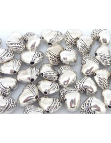 5 Perles connecteur petit coeur en métal argenté 7,1mm