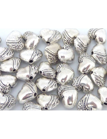 5 Perles connecteur petit coeur en métal argenté 7,1mm