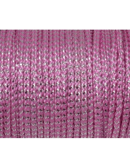 Cordon tressé rose et argenté 1,5mm pas cher