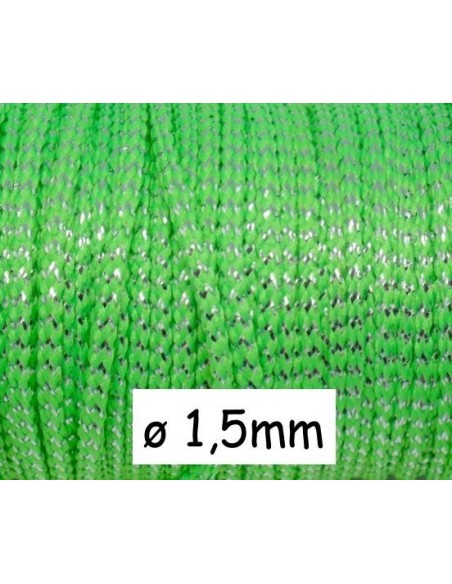 Cordon polyester tressé vert vif et argenté 1,5mm