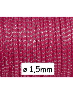 Cordon polyester tressé rose fuchsia et argenté 1,5mm