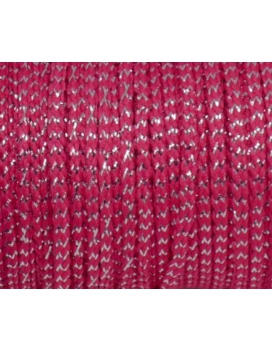 Cordon tressé fuchsia et argenté 1,5mm pas cher
