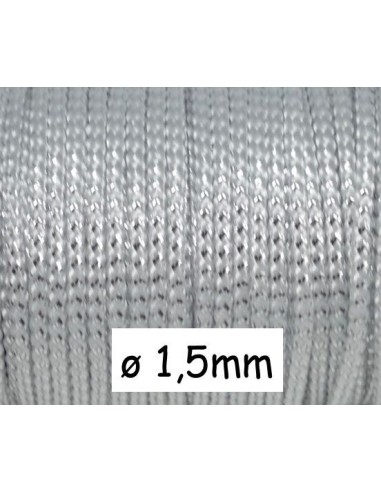 Cordon polyester tressé blanc et argenté 1,5mm