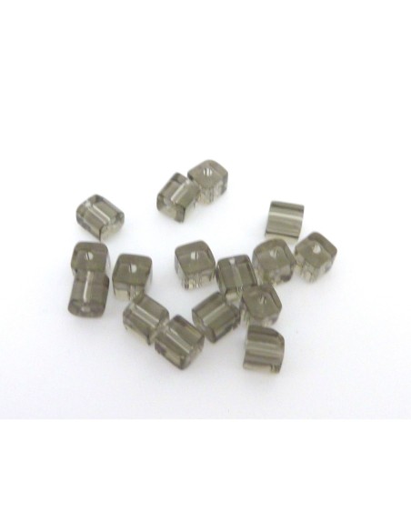 Perle carre en verre gris transparent