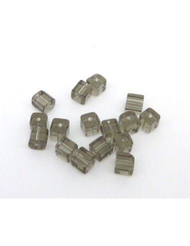 Perle en verre cube gris transparent