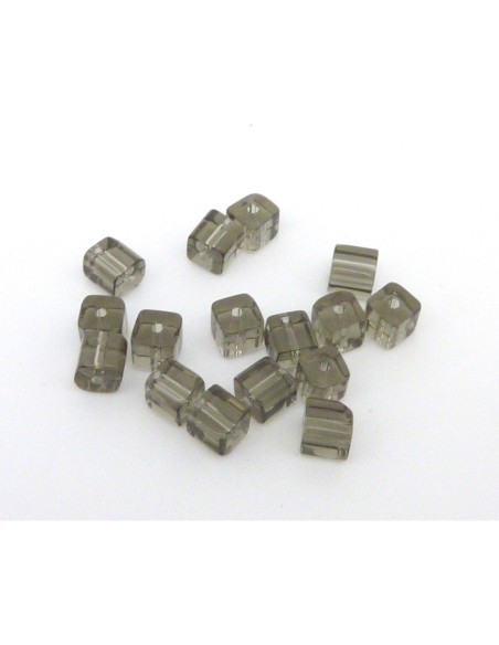 Perle en verre cube gris transparent