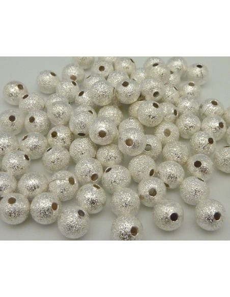 Perles brillantes 6mm en métal léger argenté texturé, brossé