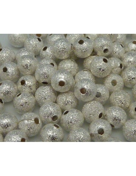 Perles brillantes 6mm en métal léger argenté texturé, brossé