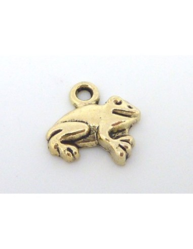 Breloque, pendentif grenouille en métal vieil or, jaune pâle 12mm