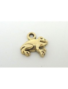 Breloque, pendentif grenouille en métal vieil or, jaune... 2