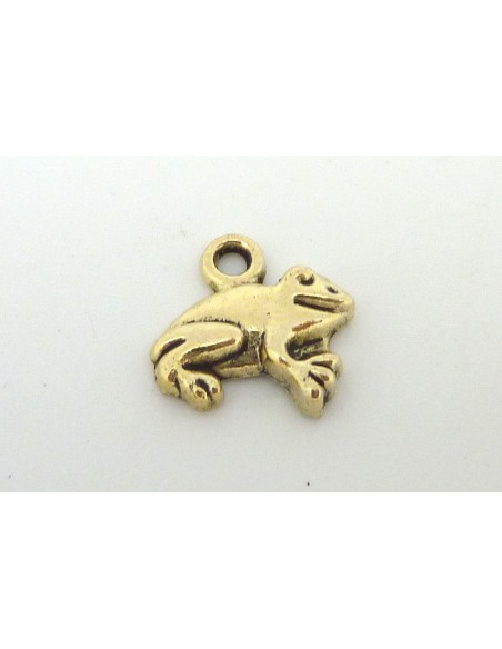 Breloque, pendentif grenouille en métal vieil or, jaune pâle 12mm