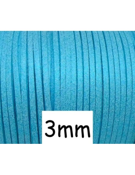 Cordon suédine 3mm bleu turquoise pailleté