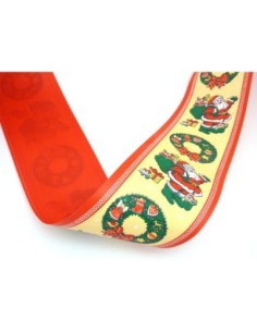 Ruban fantaisie Père Noël, sa hotte 7cm sur fond crème papier 2