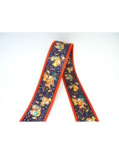 Ruban fantaisie Père Noël et sa fanfare sur fond bleu marine 5cm