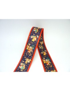 5m Ruban fantaisie Père Noël et sa fanfare sur fond bleu marine 5cm 2