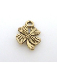 Breloque trèfle à 4 feuilles en métal couleur vieil or, bronze 15,2mm