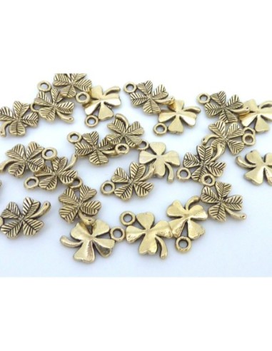 1 breloque trèfle à 4 feuilles en métal couleur vieil or, bronze 15,2mm