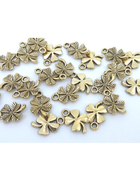 1 breloque trèfle à 4 feuilles en métal couleur vieil or, bronze 15,2mm 1 breloque trèfle à 4 feuilles en métal couleur vieil or, bronze 15,2mm