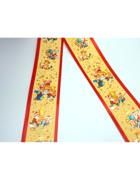 Ruban fantaisie Père Noël et sa fanfare sur fond crème largeur 5cm