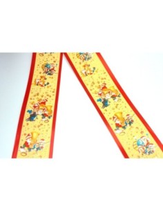 5m Ruban fantaisie Père Noël et sa fanfare sur fond crème 5cm