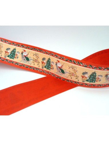 Ruban fantaisie Père Noël et son traîneau 7cm en papier 