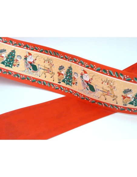 Ruban fantaisie Père Noël et son traîneau 7cm en papier 