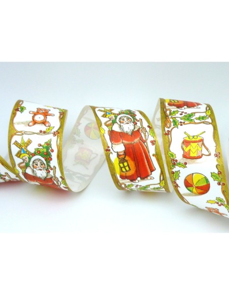 Ruban fantaisie Père Noël en papier synthétique largeur 5cm