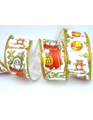 Ruban fantaisie Père Noël en papier synthétique largeur 5cm