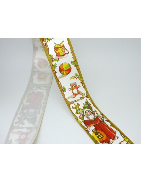 Ruban fantaisie Père Noël en papier synthétique largeur 5cm